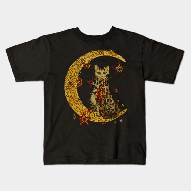 cat and moon Kids T-Shirt by Xonmau